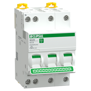 MAX9, Miniature Circuit Breaker, 3P+N, 40A, C Curve, 6000A