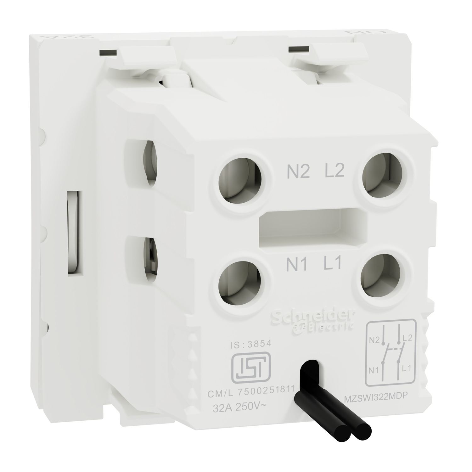 MZSWI322MDP_WH - Switch, Miluz ZeTa, 32A, 2 pole, 2 module, with