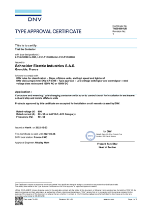 DNV Type Approval Certificate_TeSys D_LC1D80-95&LC2D80-95