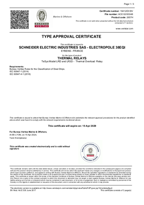 BV Type approval certificate _TeSys Deca_ LRD01-35_LR3D01-35