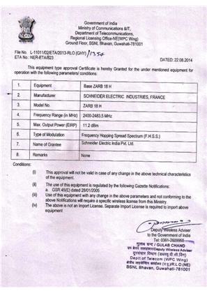 NER-ETA-Certificate-Ministry of Communication (India) - Harmony eXLhoist