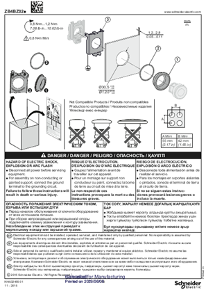 ZB4BZ02. - ZB5AZ02. Adapter (Ø 30 to Ø 22 mm/1.181 to 0.866 in. reducer), Instruction Sheet