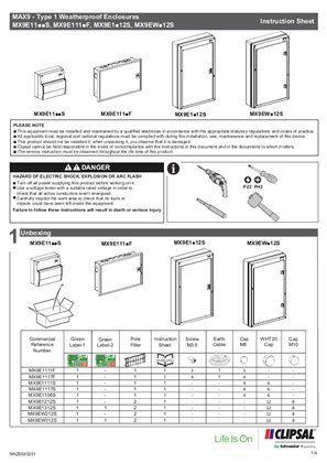 Instruction sheet - MAX9 - Type 1 Weatherproof Enclosures