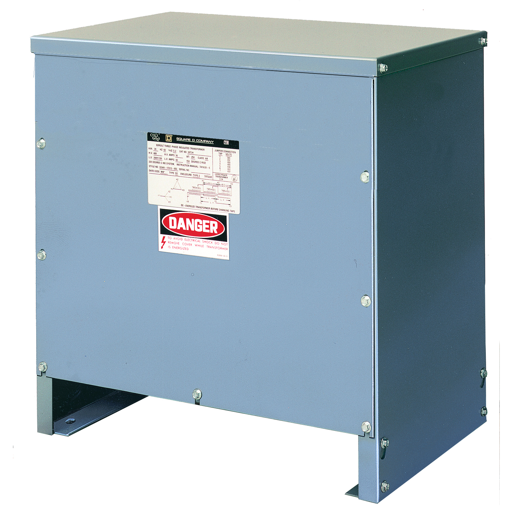 Low voltage transformer, non ventilated dry type, 3 phase, 75kVA, 240x480V primary, 120/240V secondary, Type 3R