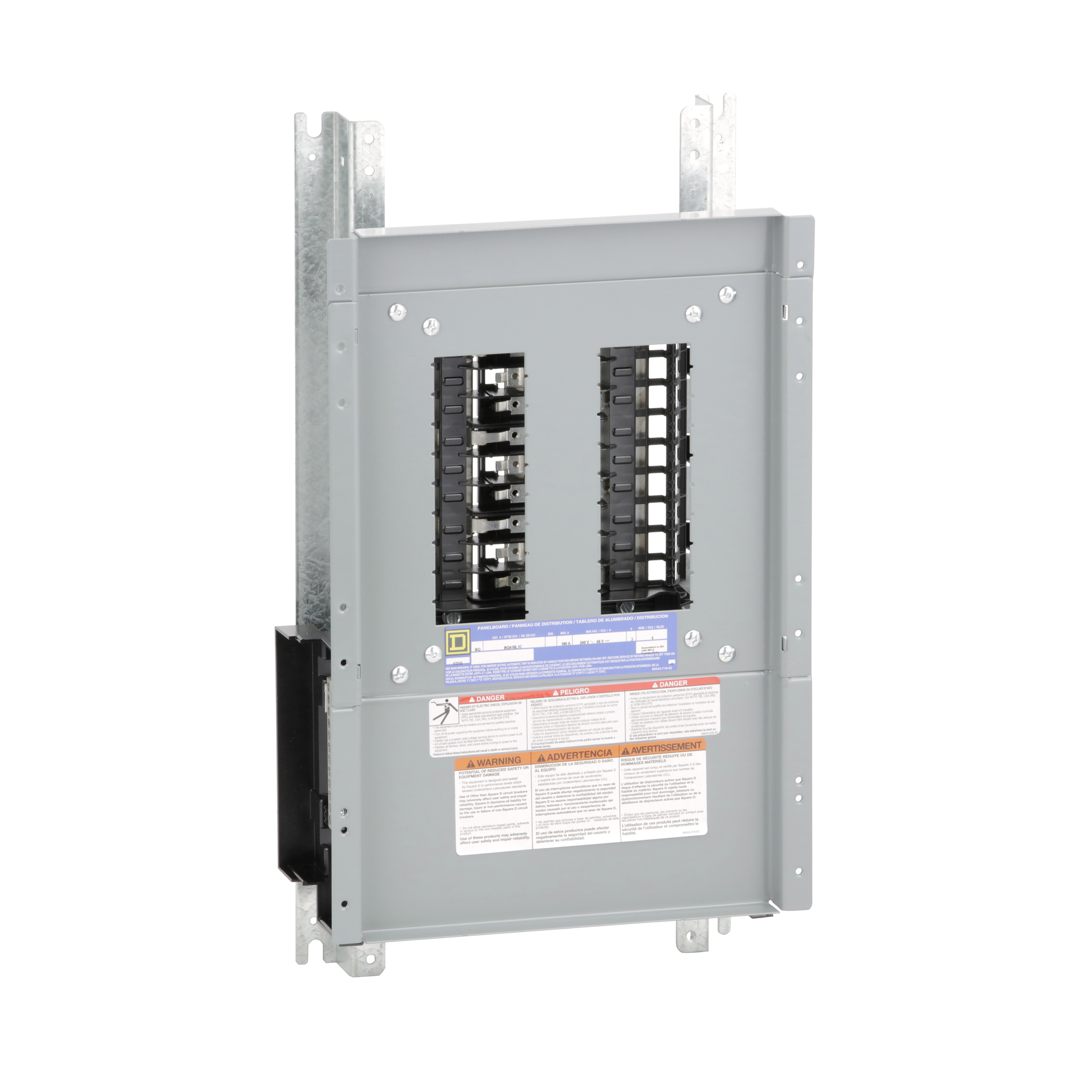 Panelboard interior, NQ, main lugs, 100A, Cu bus, 18 pole spaces, 3 phase, 4 wire, 240VAC, 48VDC