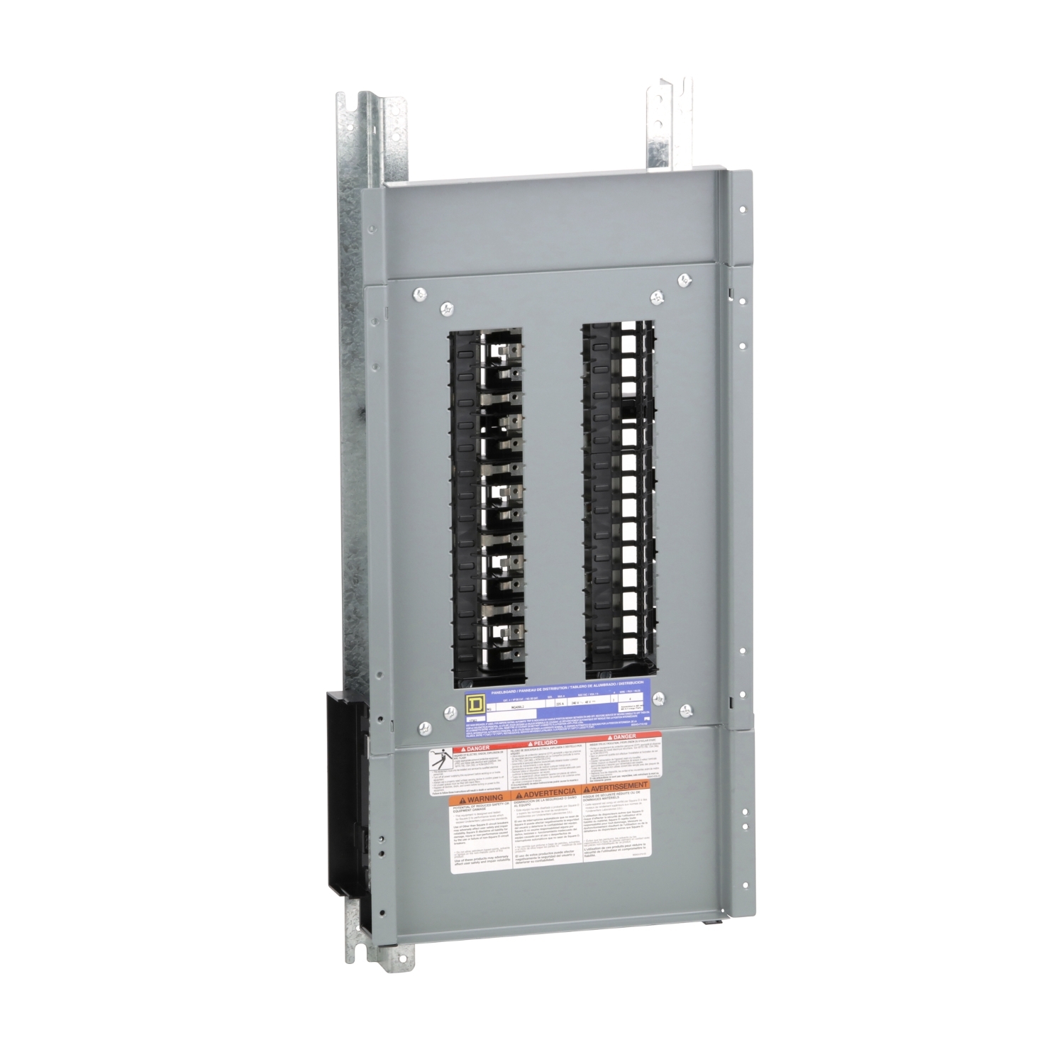 Panelboard interior, NQ, main lugs, 225A, Al bus, 30 pole spaces, 3 phase, 4 wire, 240VAC, 48VDC