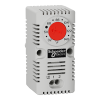  NSYCCOTHCF NSYCCOTHCF ClimaSys CC - jednostavni termostat 250V - opseg 0…60°C - NC - °F p proizvoda ili komponente	
Jednostavan termostat
Opseg podešavanja temperature	
0…60 °C
Prikazana informacija	
Temperatura u °F
Dopunske informacije
Naponski ulaz	
250 V
Tip senzora	
Bimetalni
Tip kontakata i sastav	
NC
Otpornost kontakta	
10 mΩ
Servisni vek u ciklusima	
100000 ciklusa
Maksimalna moć preklapanja	
2 A 120...250 V AC induktivno pf: 0,6
10 A 250 V AC rezistivno
15 A 120 V AC rezistivno
30 W DC
Električna veza	
4 priključka, kapacitet stezaljke: 2.5 mm²
Način montiranja	
Stezaljkom
Visina	
68 mm spoljašnja:
Širina	
33 mm spoljašnja:
Dubina	
44 mm external:
Masa proizvoda	
40 g
Lokacija za montiranje	
Na montažnoj ploči
35 mm DIN šina
Poprečne šine
Spacial nosač
Temperatura okoline za rad uređaja	
-20…80 °C
Ip stepen zaštite	
IP20
Histerezis	
7 %
Broj izlaza	
1 funkcija grejanja
Materijal	
PC
Boja	
Svetlosiva 