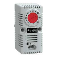  NSYCCOTHC NSYCCOTHC ClimaSys CC - termostat 250V - opseg 0…60°C - NC - °C ClimaSys CC jednostavni termostat. 250V AC. 68 x 33 x 44 mm. Bimetalni senzor sa NC kontaktom. 1 funkcija za grejanje. Električno povezivanje sa 4 priključka 2.5mmÂ². Ugradnja na 35mm DIN šinu, poprečne šine, na montažnu ploču Spacial nosača. Napravljeno u PC. Svetlo siva. Samogasivi UL94 (materijal V0). Zaštita IP20.     