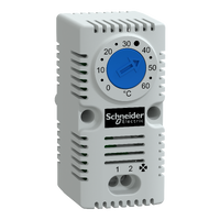  NSYCCOTHO NSYCCOTHO ClimaSys CC - jednostavni termostat 250V - opseg 0…60°C - NO - °C ClimaSys CC jednostavni termostat. 250V AC. 68 x 33 x 44 mm. Bimetalni senzor sa NO kontaktom. 1 funkcija za ventilaciju. Električno povezivanje sa 4 priključka 2.5mmÂ². Ugradnja na 35mm DIN šinu, poprečne šine, na montažnu ploču Spacial nosača. Napravljeno u PC. Svetlo siva. Samogasivi UL94 (materijal V0). Zaštita IP20.     