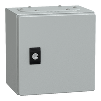  NSYCRN22150 NSYCRN22150 Spacial CRN ravna vrata bez montažne ploče V200xŠ200xD150 IP66 IK10 RAL7035 Tip proizvoda ili komponente	
Kompaktni orman
Nazivna visina ormana	
200 mm
Nazivna širina ormana	
200 mm
Nazivna dubina ormana	
150 mm
Tip dodatnog instalacionog pribora	
Montaža na zid
Sastav uređaja	
1 telo
1 vrata
1 brava
2 ploča za kablovske uvodnice: vrh i dno
Tip vrata	
Ravna
Opis montažne ploče	
Bez montažne ploče
Dopunske informacije
Specifičnost izvedbe	
Strane napravljene od savijanjem jednog dela
Zavareno na zad.delu sa dvostrukim profil.formirajući zaštićenu,zaptivenu oblast
Broj vrata	
Prednji deo: 1 vrata
Otvaranje vrata	
Reverzibilno (120 °)
Tip zaključavanja	
Zaključavanje 3 mm dvostruki prorez
Tip uvodne ploče	
Standardna
Dostupnost za operacije	
Prednji deo
Odvojivi delovi	
Vrata sa šarkama
Ploča kablovskih uvodnica sa zavrtnjima bez matice
Materijal	
Kućište: čelik
Obrada površine	
Epoksi poliester prah
Boja	
Siva (RAL 7035) 
