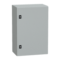  NSYCRN64250 NSYCRN64250 Spacial CRN ravna vrata bez montažne ploče V600xŠ400xD250 IP66 IK10 RAL7035 Tip proizvoda ili komponente	
Kompaktni orman
Nazivna visina ormana	
600 mm
Nazivna širina ormana	
400 mm
Nazivna dubina ormana	
250 mm
Tip dodatnog instalacionog pribora	
Montaža na zid
Sastav uređaja	
1 telo
1 cable gland plate
1 vrata
1 brava
Tip vrata	
Ravna
Opis montažne ploče	
Bez montažne ploče
Dopunske informacije
Specifičnost izvedbe	
Strane napravljene od savijanjem jednog dela
Zavareno na zad.delu sa dvostrukim profil.formirajući zaštićenu,zaptivenu oblast
Broj vrata	
Prednji deo: 1 vrata
Otvaranje vrata	
Reverzibilno (120 °)
Tip zaključavanja	
Zaključavanje 3 mm dvostruki prorez
Tip uvodne ploče	
Standardna
Dostupnost za operacije	
Prednji deo
Odvojivi delovi	
Vrata sa šarkama
Ploča kablovskih uvodnica sa zavrtnjima bez matice
Materijal	
Kućište: čelik
Obrada površine	
Epoksi poliester prah
Boja	
Siva (RAL 7035) 