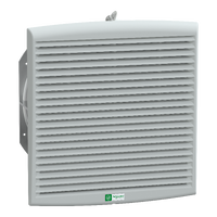  NSYCVF850M115PF NSYCVF850M115PF ClimaSys ventilator IP54, 850m3/h, 115V, sa izlaznom rešetkom i filterom G2 Tip proizvoda ili komponente	
Ventilator
Type of filter	
Standardni
Flow rate	
Free flow rate with standard filter: 983 m3/h at 50 Hz
Free flow rate with standard filter: 944 m3/h at 60 Hz
[us] nazivni napon	
103...122 V
Naponski ulaz	
115 V 50/60 Hz
Dopunske informacije
Absorbed power	
145 W 50 Hz
182 W 60 Hz
[in] nazivna struja	
1.279 A 50 Hz
1.6 A 60 Hz
Noise level < at	
77…78 dB
Tip ležaja	
Kuglični
Visina	
336 mm external:
Širina	
316 mm external:
Dubina	
162 mm external:
Dimenzije izreza	
291 x 291 mm
Masa proizvoda	
4,1 kg
Materijal	
Izlaznu rešetku: brizgana termoplastika (ASA PC)
Boja	
Izlaznu rešetku: siva (RAL 7035)
Temperatura okoline za rad uređaja	
-15…60 °C
Temperatura okoline za skladištenje	
-40…70 °C
Maksimalni pritisak	
170 Pa flow rate 0 m³/h
Povezivanje - priključci	
Priključni blok
Ip stepen zaštite	
IP54
Sastav uređaja	
1 aksijalni motor
2 zaštitna rešetka: na prednjim i zadnjim površinama
1 filter: prednji deo aks 