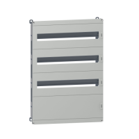  NSYDLM66 NSYDLM66 Modularno kućište DLM tip za Spacial WM orman, 66 modula, V700xŠ500mm. Tip proizvoda ili komponente	
Šasija
Kratko ime uređaja	
DLM
For enclosure nominal dimensions	
-
Lokacija za montiranje	
Prednja strana ormana
Kliznica
Kompatibilnost grupe proizvoda	
Spacial S3D
Spacial S3X
Spacial CRN
Sastav uređaja	
1 konstrukcija šasije
2 završni poklopac
1 sabirnica nule/uzemljenja 2 x 16 mm² 5 x 6 mm²
3 prednji paneli sa 35 mm DIN šinom
1 ravan prednji panel sa montažnom pločom
Količina po setu	
Set od 1
Dopunske informacije
Materijal	
Čelik
Boja	
Prednji panel: siva (RAL 7035)
Završna obrada	
Poliesterski prah
Način fiksiranja	
Sa elementom za fiksiranje - napred i nazad sa nosačima lokacija
Podešavanje	
U visinu od 40 do 85 mm za DIN šinu
Broj horizontalnih redova	
3
Ukupan broj 18 mm modula	
66
Tip prednje ploče	
Puna i ploče sa otvorima
Broj otvora	
3 izreza
Visina	
653 mm
Širina	
455 mm
Dubina	
101,5 mm 