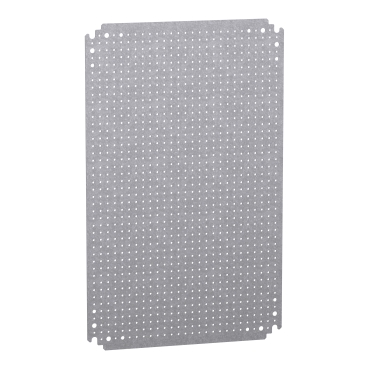  NSYMF64 NSYMF64 Mikroperforirana montažna ploča V600xŠ400 prečnik otvora 3,6mm na razmaku 12,5mm Tip proizvoda ili komponente	
Montažna ploča
Primena uređaja	
Više namena
Za ormane nazivnih dimenzija	
600 mmW: 400 mm
Lokacija za montiranje	
Direktno na zadnje odstojnike
Kliznica
Opis montažne ploče	
Mikroperforirana
Kompatibilnost grupe proizvoda	
Spacial S3D
Spacial CRN
Spacial S3X
Thalassa PLM
Količina po setu	
Set od 1
Materijal	
Galvanizovani čelik
Dopunske informacije
Način fiksiranja	
Screwed on backstuds - screw type M8
By fixing element
Dopustivo trajno opterećenje	
90 kg
Visina	
550 mm
Širina	
365 mm
Dubina	
125 mm
Debljina	
1,8 mm
