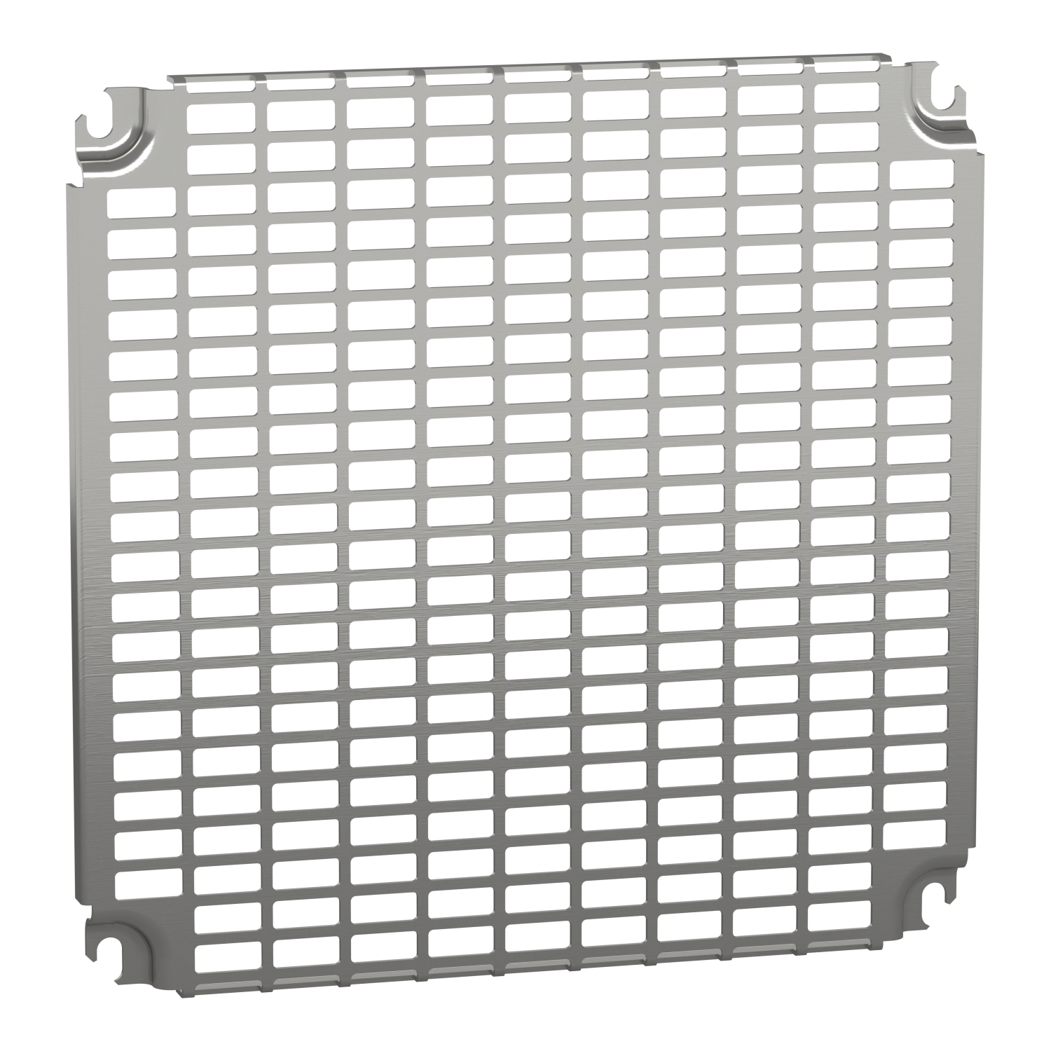 NSYMR44 NSYMR44 Perforirana ploča V400xŠ400mm univerzalni otvori 11x26mm Tip proizvoda ili komponente	
Montažna ploča
Primena uređaja	
Više namena
Za ormane nazivnih dimenzija	
400 mmW: 400 mm
Lokacija za montiranje	
Kliznica
Direktno na zadnje odstojnike
Opis montažne ploče	
Telequick perforirana
Kompatibilnost grupe proizvoda	
Spacial S3D
Spacial CRN
Spacial S3X
Thalassa PLM
Količina po setu	
Set od 1
Materijal	
Steel
Završna obrada	
Obloženo cinkom
Dopunske informacije
Način fiksiranja	
Pričvršćivanje zavrtnjem na zadnje odstojnike - tip zavrtnja M8
Sa elementom za fiksiranje
Visina	
345 mm
Širina	
351 mm
Dubina	
15 mm
Debljina	
2 mm
Masa proizvoda	
0,984 kg
Broj slotova	
264
Specifičnost izvedbe	
Instalacija u zadnjem delu ormana
Dimenzije izreza	
11 x 26 mm