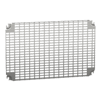  NSYMR46 NSYMR46 Perforirana ploča V400xŠ600mm univerzalni otvori 11x26mm Tip proizvoda ili komponente	
Montažna ploča
Primena uređaja	
Više namena
Za ormane nazivnih dimenzija	
400 mmW: 600 mm
Lokacija za montiranje	
Direktno na zadnje odstojnike
Kliznica
Opis montažne ploče	
Telequick perforirana
Kompatibilnost grupe proizvoda	
Spacial S3D
Spacial CRN
Spacial S3X
Thalassa PLM
Količina po setu	
Set od 1
Materijal	
Steel
Završna obrada	
Obloženo cinkom
Dopunske informacije
Način fiksiranja	
Pričvršćivanje zavrtnjem na zadnje odstojnike - tip zavrtnja M8
Sa elementom za fiksiranje
Visina	
345 mm
Širina	
551 mm
Dubina	
15 mm
Debljina	
2 mm
Masa proizvoda	
1,518 kg
Broj slotova	
456
Specifičnost izvedbe	
Instalacija u zadnjem delu ormana
Dimenzije izreza	
11 x 26 mm 