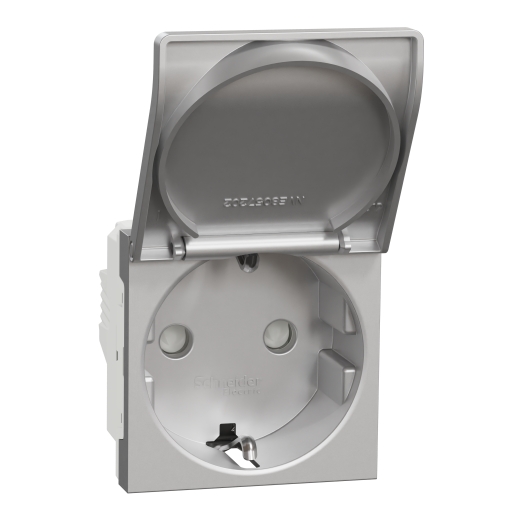 Priza Noua Unica cu Capac Obturatoare 2P+E 16A Aluminiu, NU303730TA, Schneider Electric - Schneider [1]