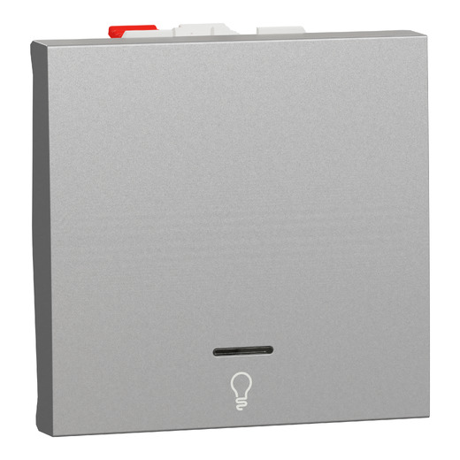 Intrerupător cu Revenire Noua Unica 10A 2m Aluminiu cu Simbol Lumina si Indicator Luminos , NU320630LN, Schneider Electric - Schneider [1]