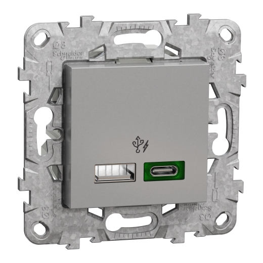 Priza Dubla USB FastCharge Noua Unica A+C 45w Aluminiu , NU501330, Schneider Electric - Schneider [1]