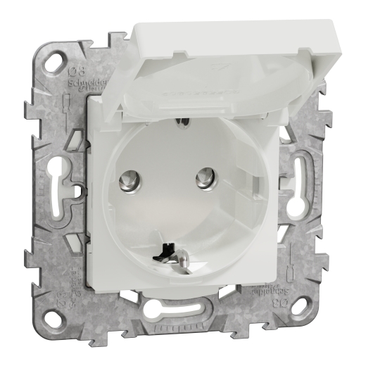 Priza Noua Unica cu Capac Obturatoare 2P+E 16A Alba + Suport Fixare, NU508218, Schneider Electric - Schneider [1]