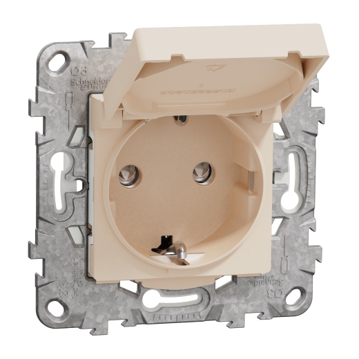 Priza Noua Unica cu Capac Obturatoare 2P+E 16A Crem + Suport Fixare, NU508244, Schneider Electric - Schneider [1]