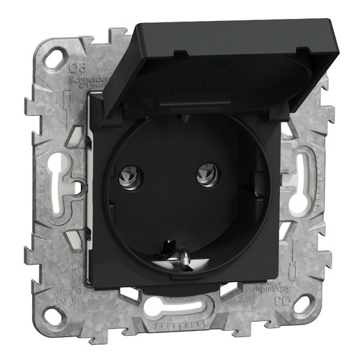 Priza Noua Unica cu Capac Obturatoare 2P+E 16A Antracit + Suport Fixare, NU508254, Schneider Electric - Schneider [1]