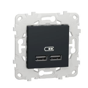 New Unica - USB charger 2.1 A - fixing frame - 2 modules - type A - anthracite