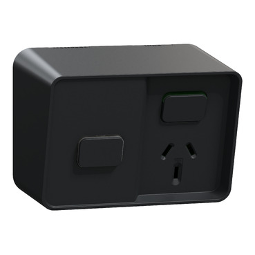 Switched socket outlet, Iconic Outdoor, Single with timer, 10 A, 250 V, Black