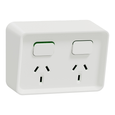 Switched socket outlet, Iconic Outdoor, horizontal, Twin, 10 A, 250 V, Extra white