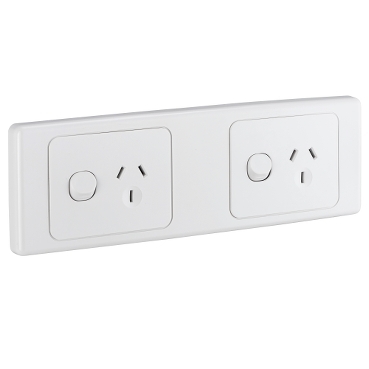 Single Switch Socket Outlet, 2 Gang, Grid Plate, Horizontal