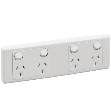 2000 Series, Quad Switch Socket Outlet, 2 Gang, Grid Plate And Surround