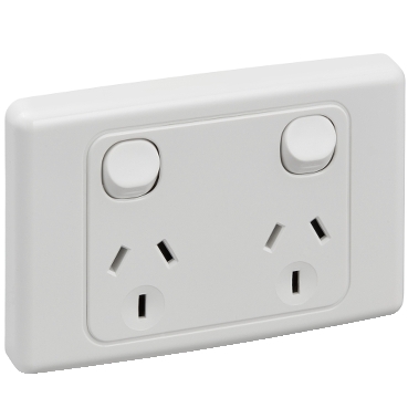 Socket Outlets Double Switch Horizontal, 250V, 10A, Shutters