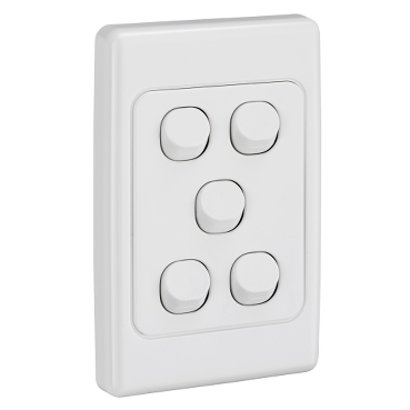 2000 Series, Flush Switch, 5 Gang, 250VAC, 10A, Standard, Vertical