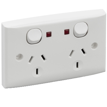 Twin Switch Socket Outlet, 250V, 10A, Standard Size, Indicator