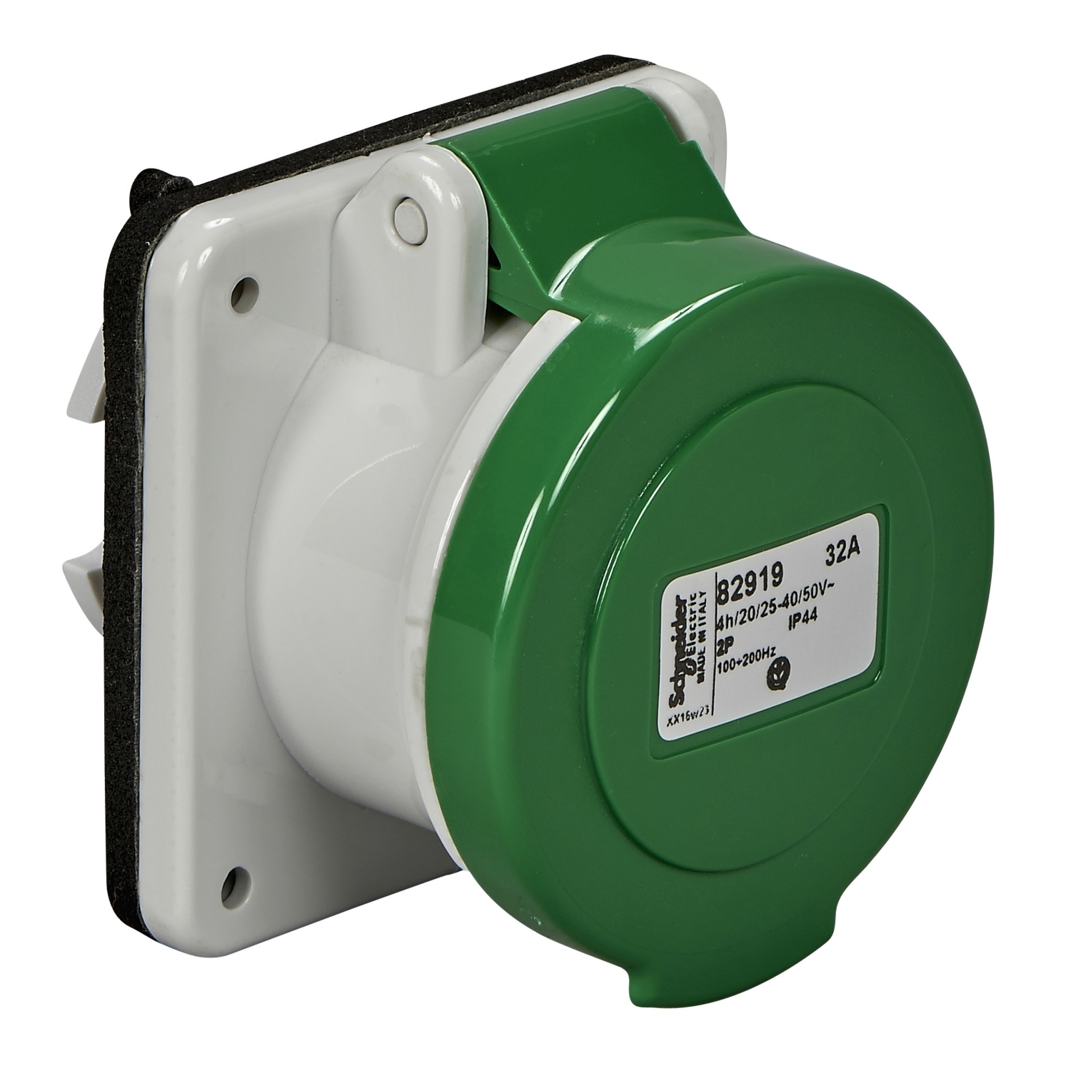 Ipari dugalj beépíthető 2P 20-25V/40-50V(100-200Hz) zöld egyenes 32A IP44 PratiKa Schneider