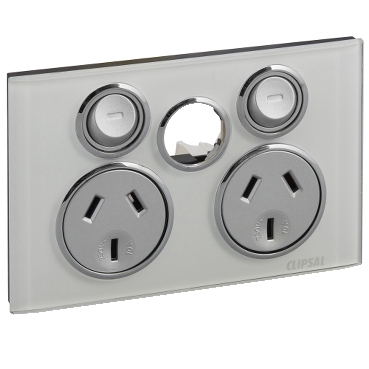 Clipsal Saturn 4000, Twin Switched Socket Outlet, 250V, 10A, Less Extra Switch