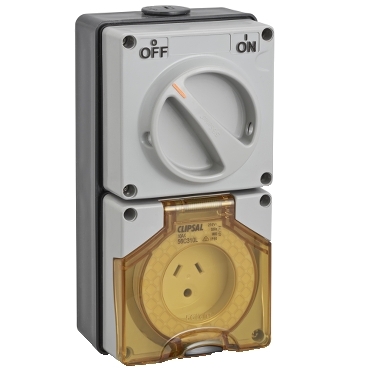 Clipsal - 56 Series, Switched Socket Outlet, 250V, 10A, 2 Flat And Round Earth PIN, IP66, 1 Pole