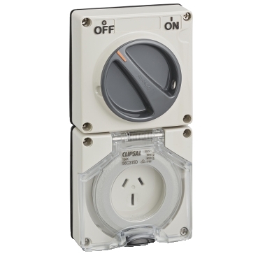 Clipsal - 56 Series, Switched Socket Surface Ip56 Double Pole 3 PIN Less Enclosure