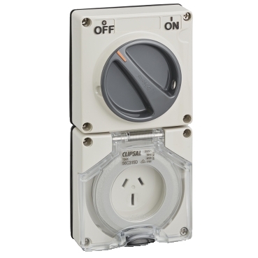 Clipsal - 56 Series, Switched Socket, Surface Ip56 Double Pole 3 PIN Less Enclosure