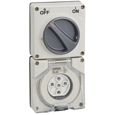 Clipsal - 56 Series, Switched Socket Surface IP66 5 PIN 20A Less Enclosure