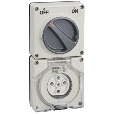 Clipsal - 56 Series, Switched Socket, Surface IP66 5 PIN 20A Less Enclosure