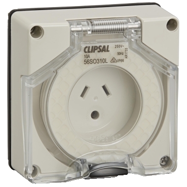 Clipsal - 56 Series, Socket Outlet Surface 3 PIN 10A LT Less Enclosure