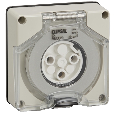 Clipsal - 56 Series, Socket Outlet Surface 3 Pole Round 20A Less Enclosure