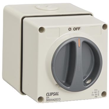 Clipsal - 56 Series, Surface Switch, 1 Gang, 4 Pole, 500VAC, 20A, Reversing And Changeover