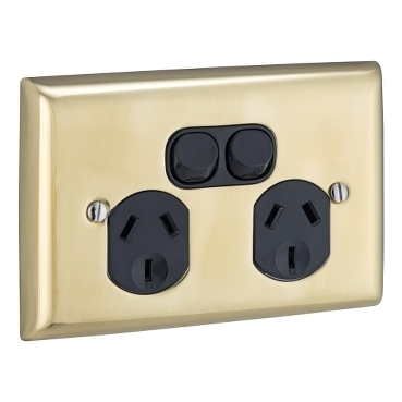 SWITCHED SOCKET TWIN A STYLE BRASS