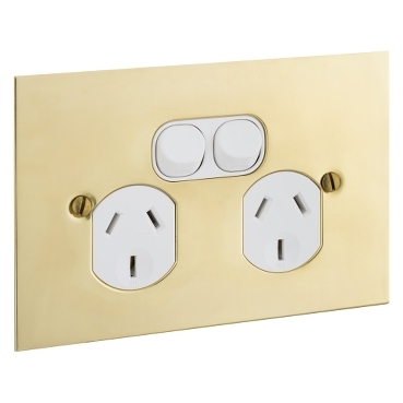 Metal Plate Series, Twin Switch Socket Outlet, 250V, 10A, BBSL Style, Flat Plate