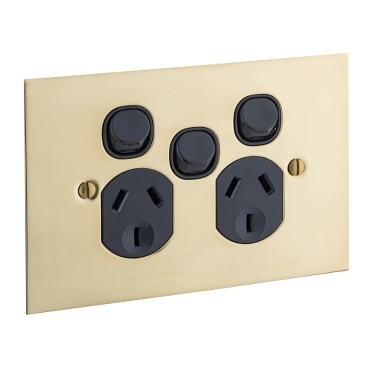 Metal Plate Series, Twin Switch Socket Outlet, 250V, 10A, BBSL Style, Flat Plate, Rmvb Extra Switch