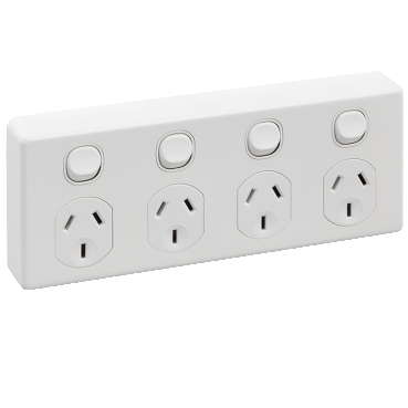 Clipsal C2000 Series Quad Switch Socket Outlet Classic, 250V, 10A, 2 Pole, Safety Shutter