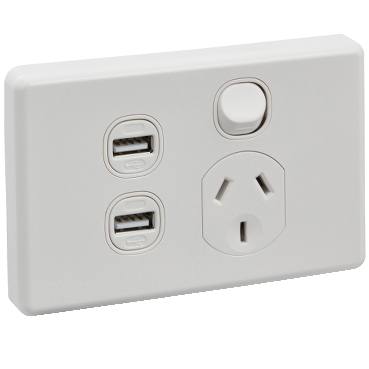 SOCKET SWT SING 10A 250V 2USB CHARGE