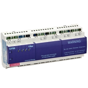 C-Bus, Dimmer, DIN Rail Mounted Universal, 240V AC, 4 Channel, 2.5A, Without C-Bus Power Supply